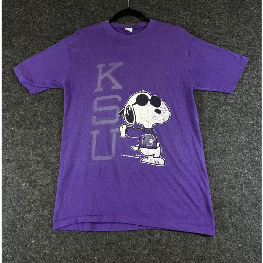 VTG 70s KSU Kansas State Wildcats T Shirt Small Purple Snoopy Joe Cool Peanuts